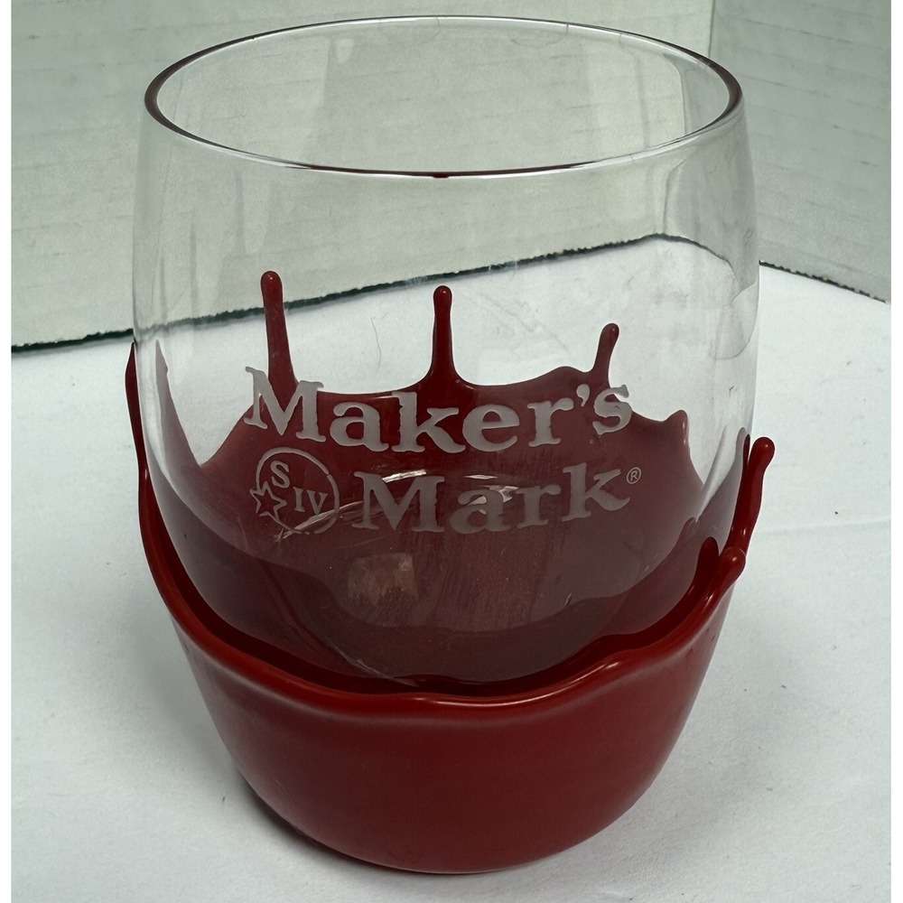 Maker's Mark Bourbon Red‎ Wax Dipped Rocks Old Fashioned Glass 4" Tall
